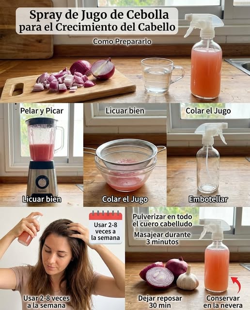 Proceso de preparación del spray de jugo de cebolla