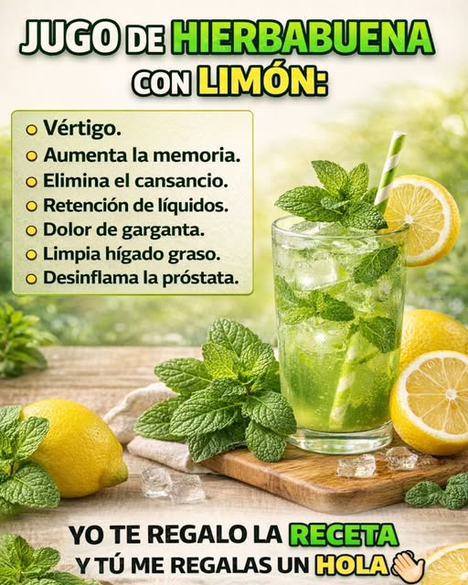 Jugo de hierbabuena con limón en un vaso