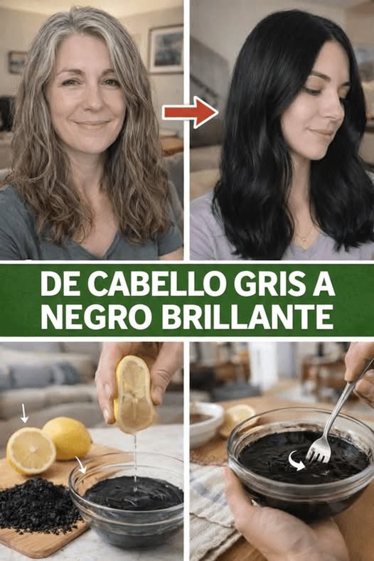 Transformación de cabello de gris a negro brillante