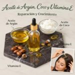 Aceite Reparador de Argán Coco y Vitamina E para un Cabello Saludable y Brillante
